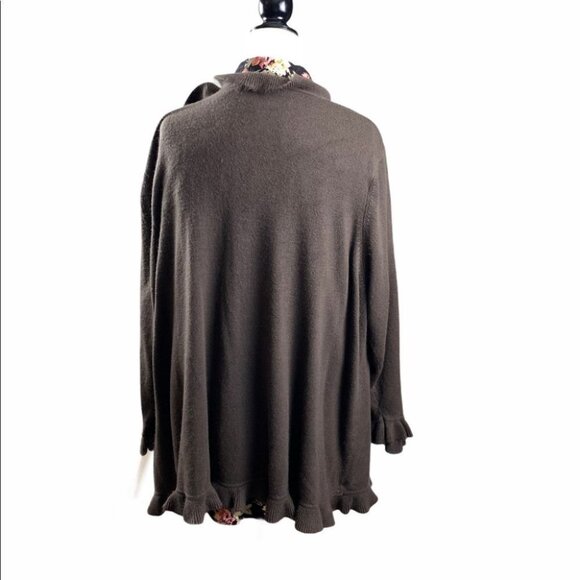 EVIE Ruffle Cardigan Brown 3X - Picture 3 of 5